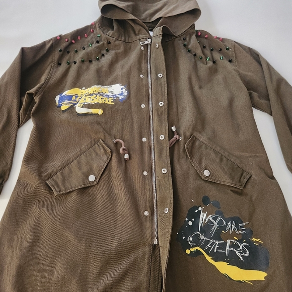 Zara basic army green graphic Hooded Jacket - Picture 6 of 13